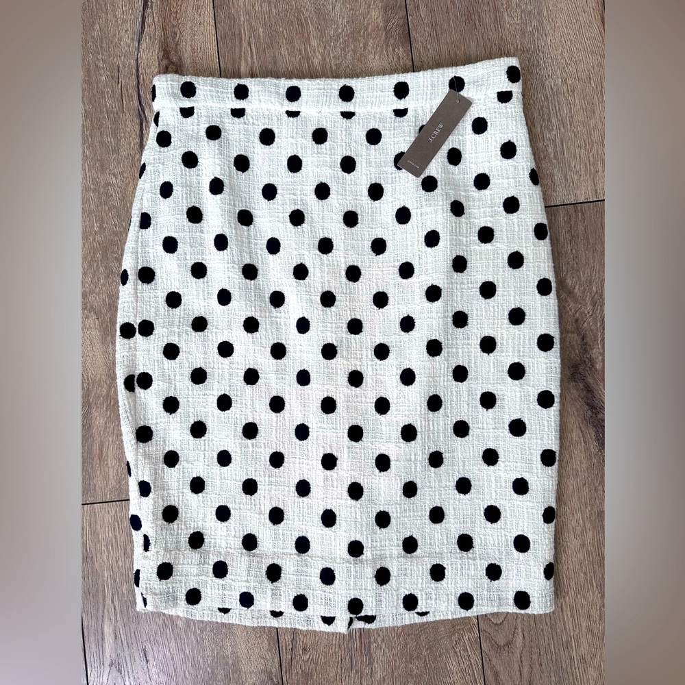 NWT J.Crew Number 2 Pencil Skirt in Navy Blue Polka Dot